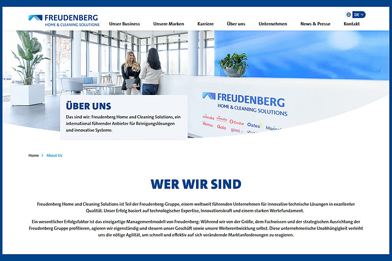 Freudenberg Home Cleaning Solutions, Webseiten Relaunch im Vileda Haus Weinheim