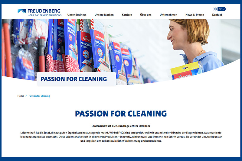 Freudenberg Home Cleaning Solutions, Webseiten Relaunch im Vileda Haus Weinheim