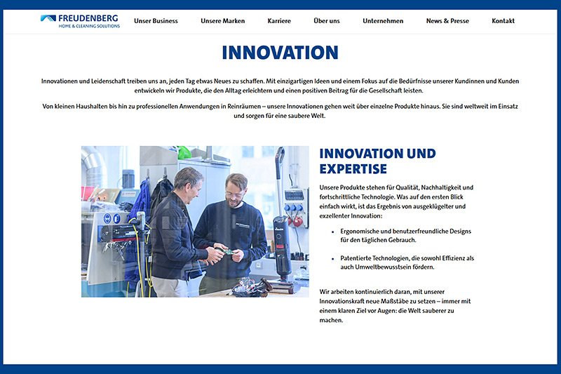Freudenberg Home Cleaning Solutions, Webseiten Relaunch im Vileda Haus Weinheim