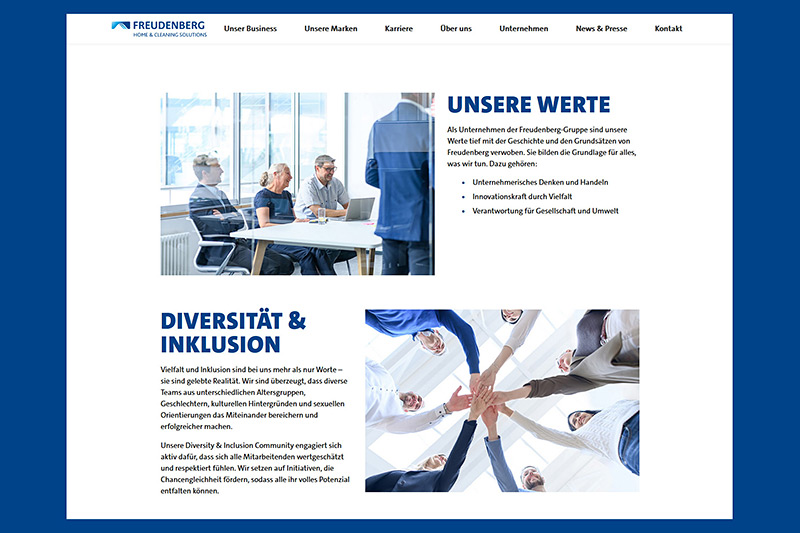 Freudenberg Home Cleaning Solutions, Webseiten Relaunch im Vileda Haus Weinheim